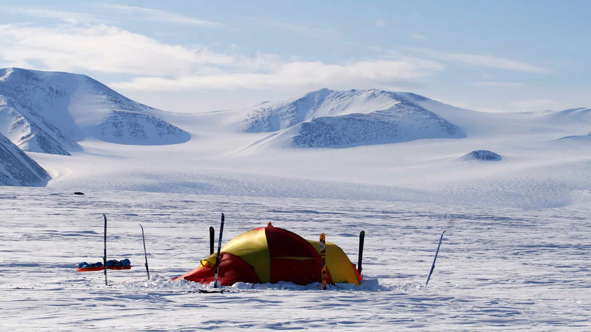1. Thule til Thule ekspedition, foredrag, Erik B. Jørgensen, meget flot teltlejr, vinterfjeldet