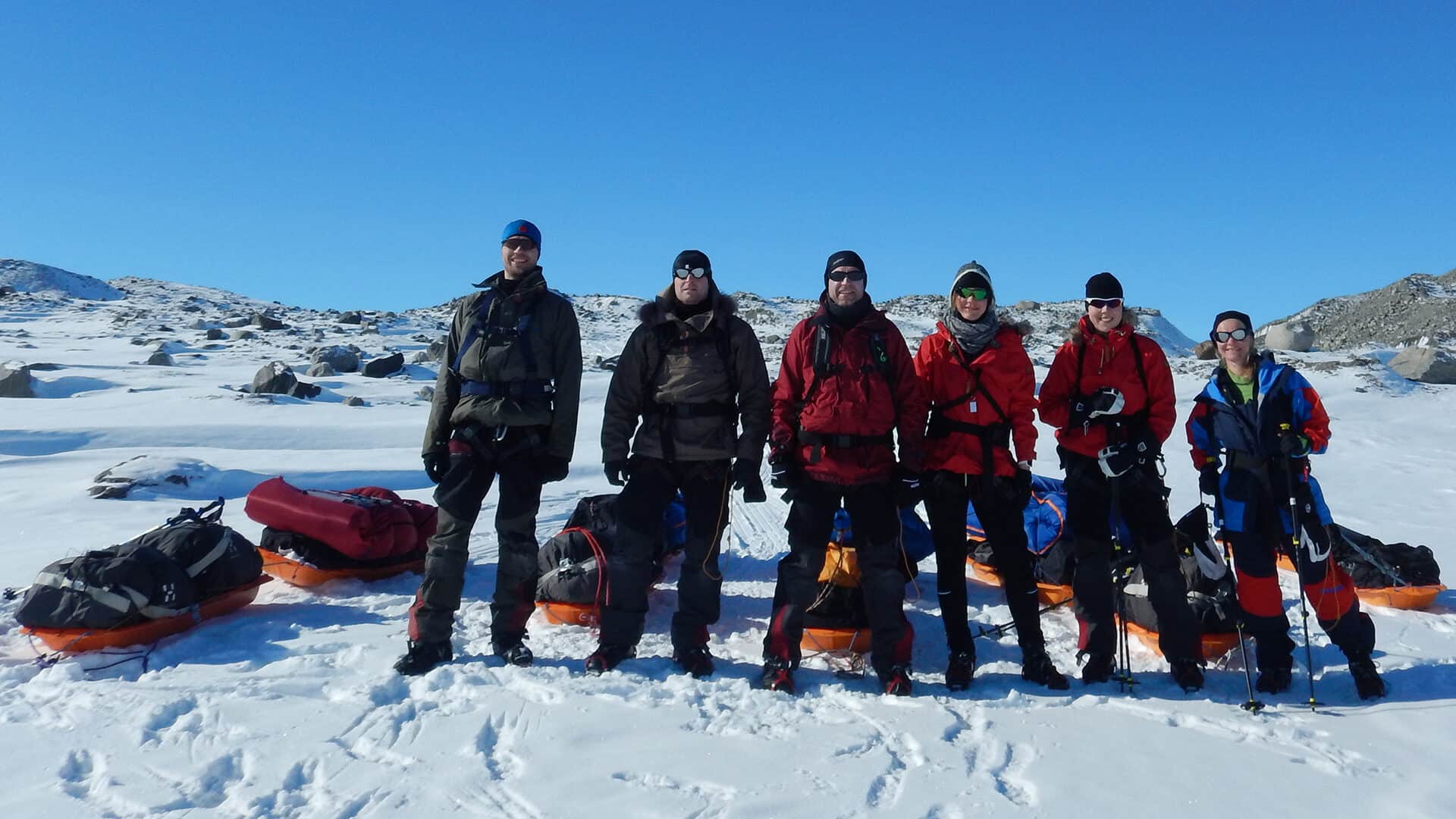 Indlandsisen, på ski i verdens mest øde område, foredrag, Erik B. Jørgensen, et Indlandishold klar til krydsning