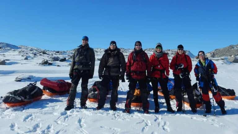 Indlandsisen, på ski i verdens mest øde område, foredrag, Erik B. Jørgensen, et Indlandishold klar til krydsning