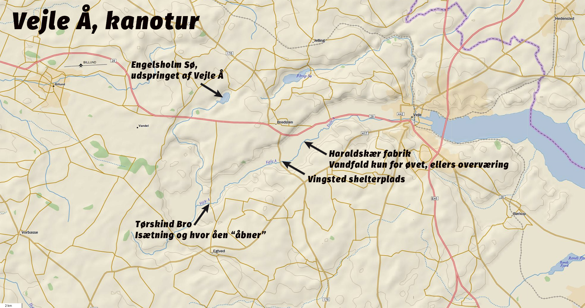 Kanotur på Vejle Å [Mikroeventyr] Kort, GPS-fil og waypoints til kanotur af Erik B. Jørgensen