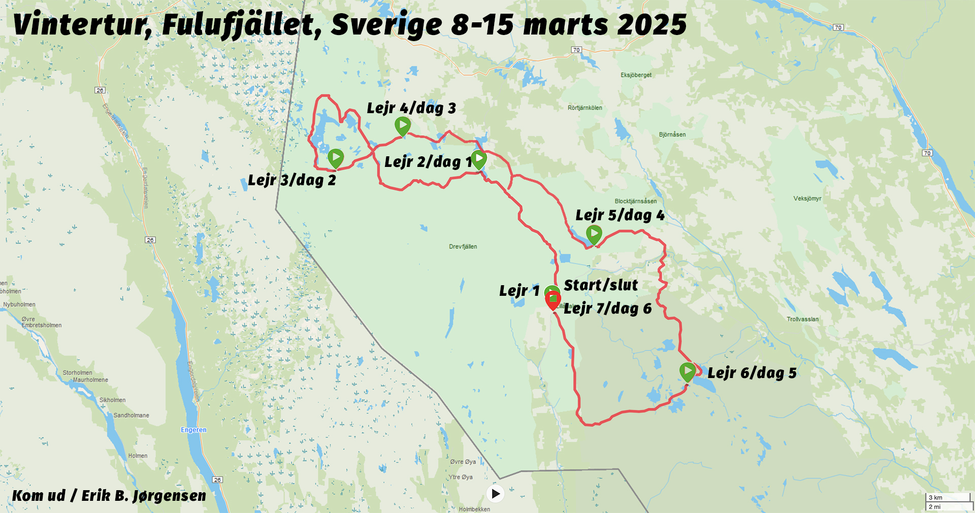Fulufjället med pulk og ski [Vintertur] Kort 8-15 marts 2025 af Erik B. Jørgensen