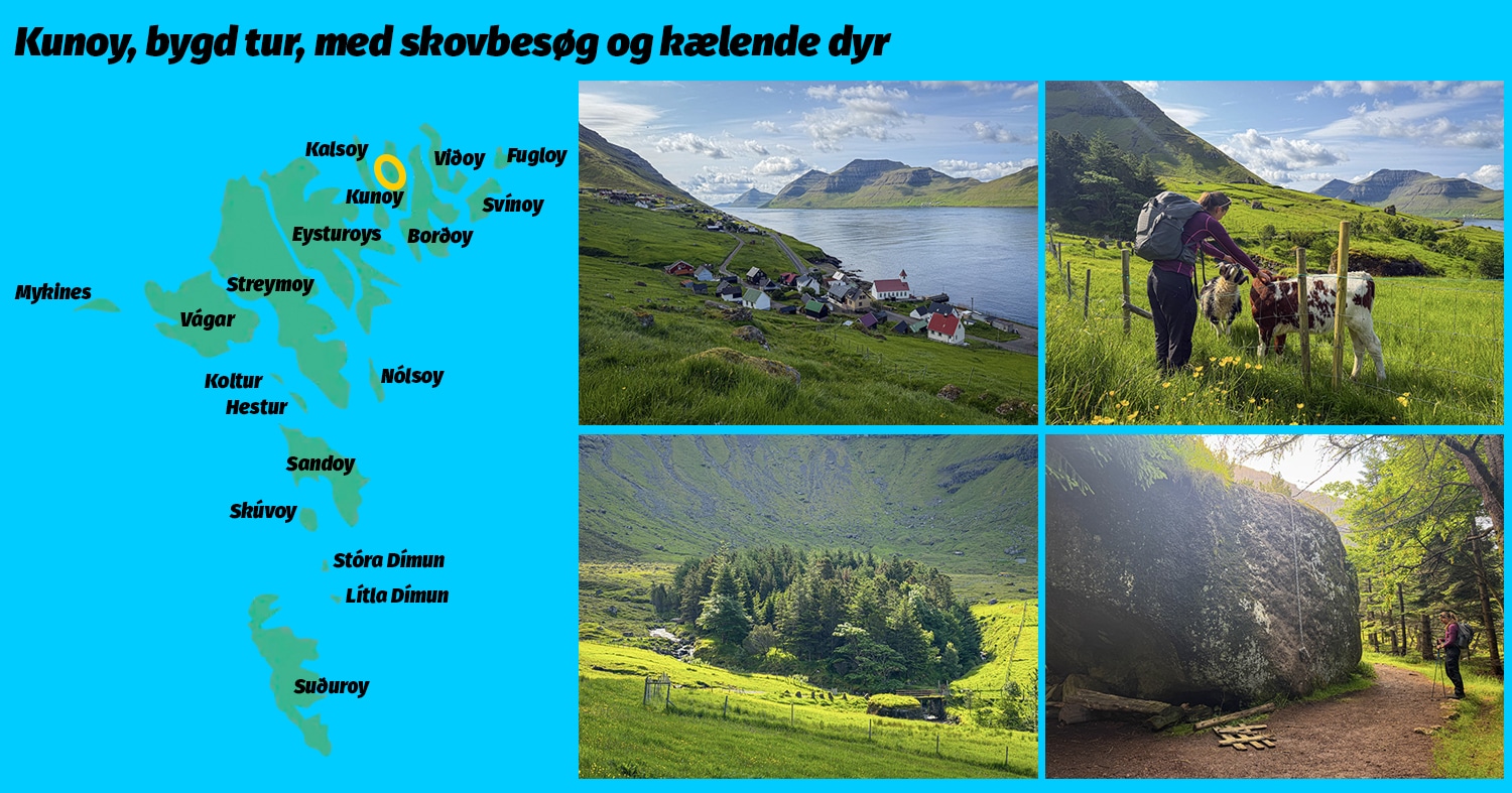 Kunoy, bygd tur, med skovbesøg og kælende dyr, af Erik B. Jørgensen