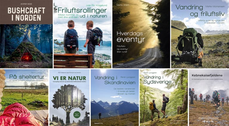 Billeder af flere forskellige bøger, fra indlægget Boganmeldelse: Danske bøger om friluftsliv 2019-2020, af Erik B. Jørgensen