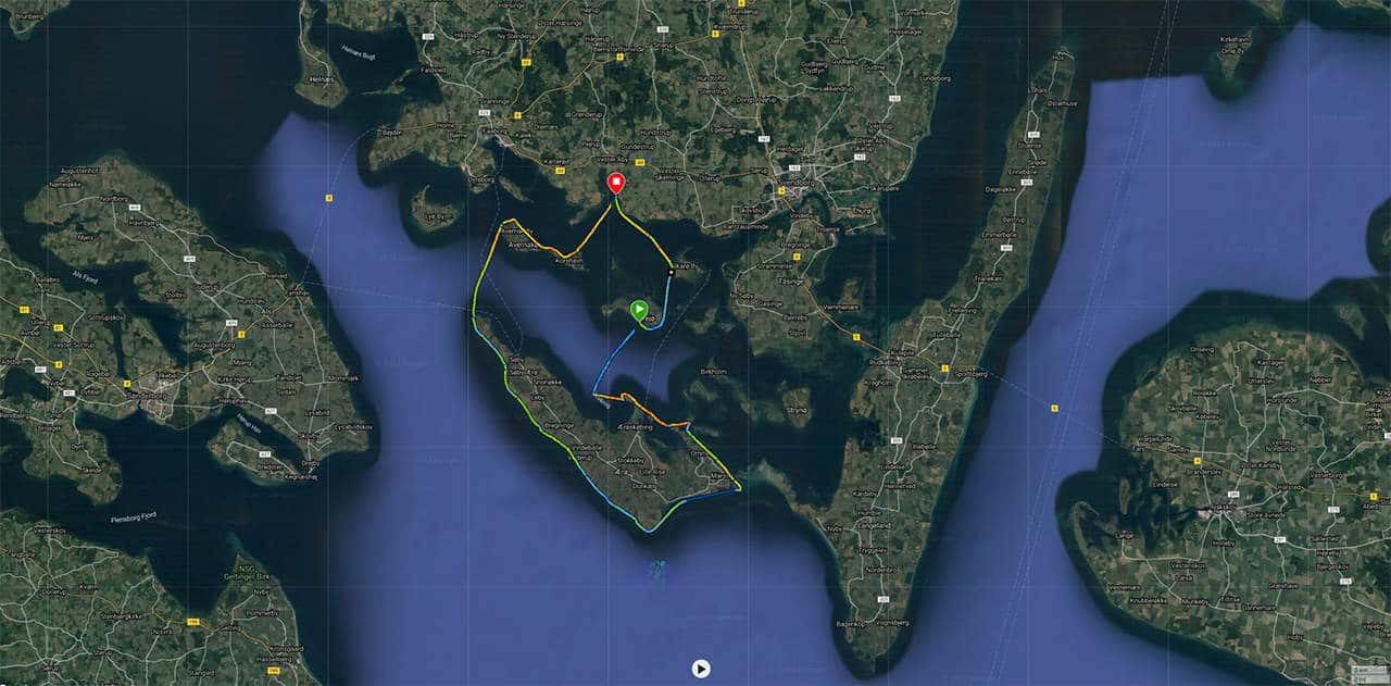 Kort over Kajaktur, 16 timer træning, Sydfynske Øhav, 28-29 april, 2021