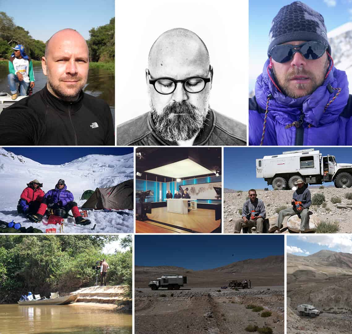 [Podcasts] Mød eventyreren Bugge Holm Hansen, vært Erik B. Jørgensen. Collage af billeder, med Bugge.