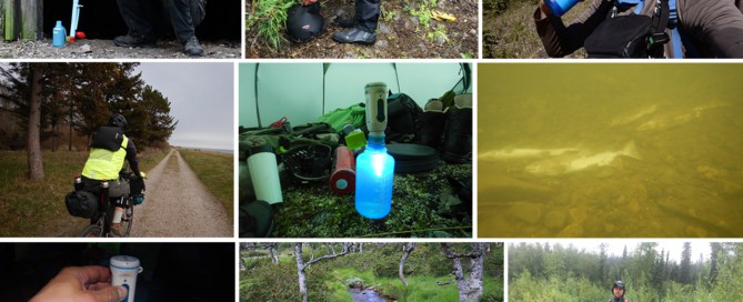 Collage billeder af Erik B. Jørgensen på tur/ekspeditioner med vandrensning, til indlægget Rent vand på tur, vandrensning i naturen [Valg af] [Fif og råd], af Erik B. Jørgensen