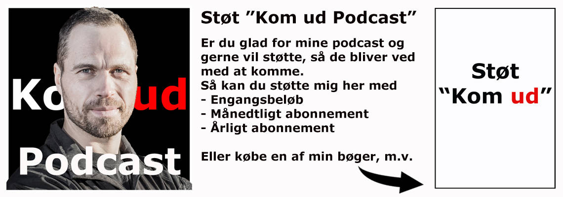 Banner med Erik B. Jørgensen, Støt "Kom ud - Podcast" via min shop