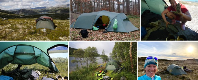 Billedecollage af telt på tur, til indlægget Telt anmeldelse, Nordisk Oppland 3 LW, 2015-2020 af Erik B. Jørgensen