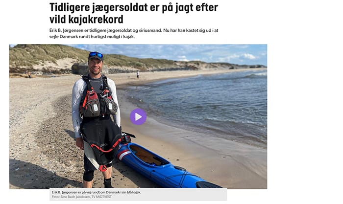 Tidligere jægersoldat er på jagt efter vild kajakrekord TVMidtVest, 2. juni 2021 af Louise Harkjær Møller