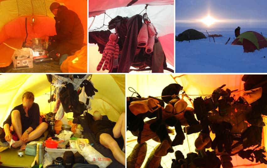 Tørrenet i telt, Grønland Indlandsisen, eksempler