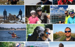 Collage af billeder fra ture og ekspeditioner med Erik B. Jørgensen hvor han bruger solbriller, til indlægget Valg af solbriller, Wiley X af Erik B. Jørgensen