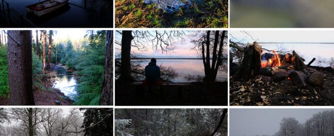 Collage af billeder, fra Vandretur i Gribskov, på kompaskurs [Mikroeventyr]