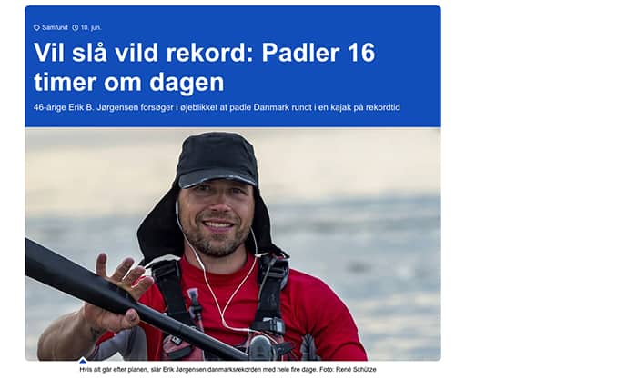 Vil slå vild rekord- Padler 16 timer om dagen Ekstra Bladet, 10. juni 2021 af Emil Rützou