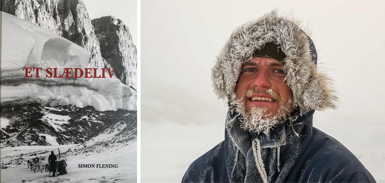 Bog forside og portræt af forfatteren, Et Slædeliv af Simon Flening [Boganmeldelse] af Erik B. Jørgensen